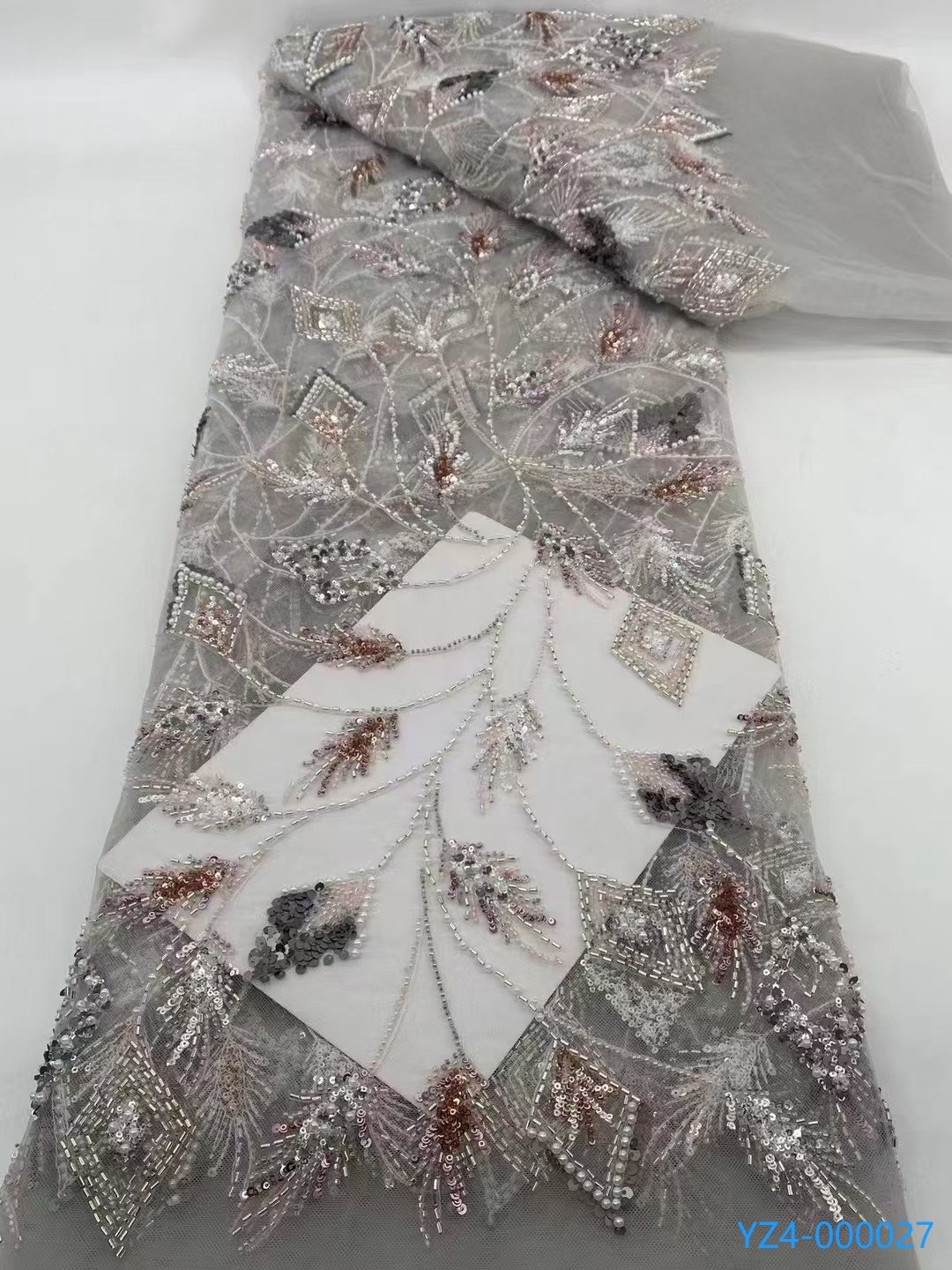 Wholesale French high-end hand-beaded lace fabric Nigerian embroidery 3D beaded lace fabric with sequin mesh