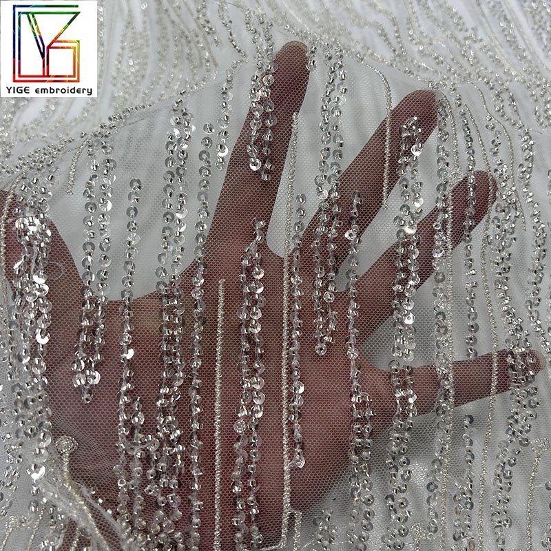 french Wedding fabric Luxury Bridal Tulle Mesh Embroidery laces new design African Beads Sequins Heavy Beaded Lace Fabric