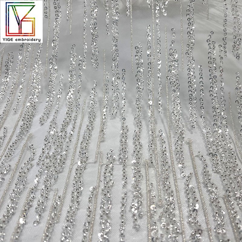 french Wedding fabric Luxury Bridal Tulle Mesh Embroidery laces new design African Beads Sequins Heavy Beaded Lace Fabric