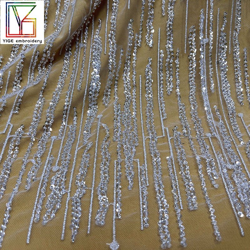 french Wedding fabric Luxury Bridal Tulle Mesh Embroidery laces new design African Beads Sequins Heavy Beaded Lace Fabric