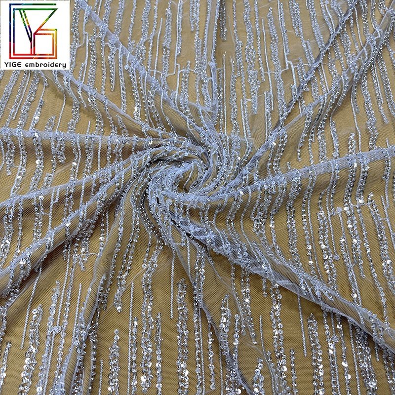 french Wedding fabric Luxury Bridal Tulle Mesh Embroidery laces new design African Beads Sequins Heavy Beaded Lace Fabric