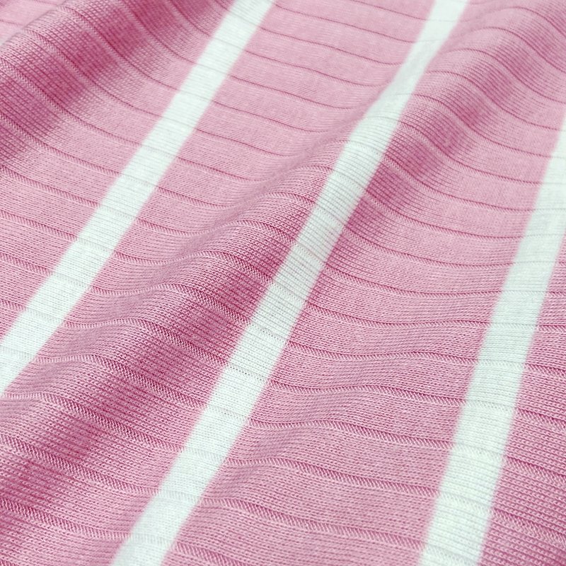 Nice pink ribbing yarn dye striped rayon polyester spandex custom knit 285GSM wide rib fabric for tops