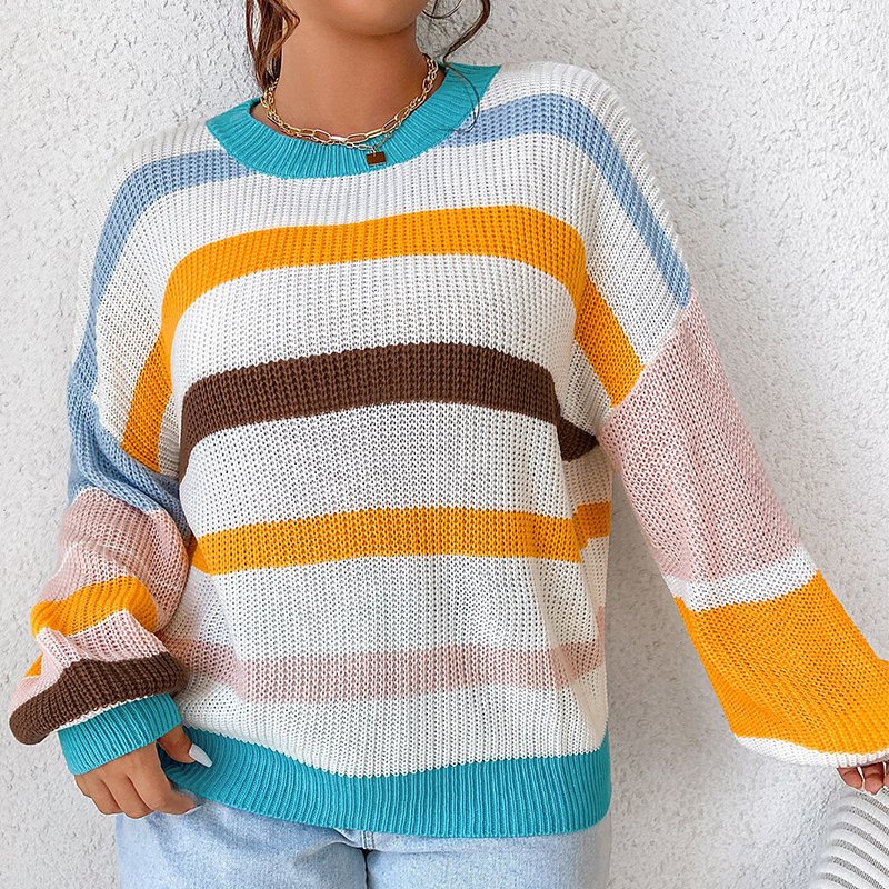 Wholesale strong elastic warm loose pullover stretch crew neck color girls winter tops long sleeve knitted ribbed women sweater