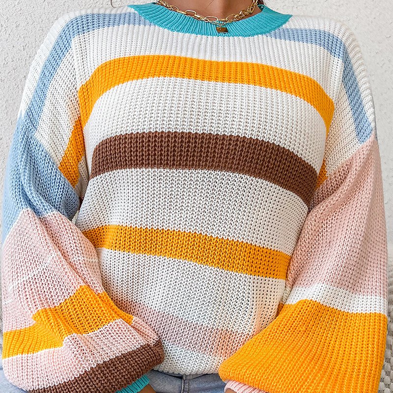 Wholesale strong elastic warm loose pullover stretch crew neck color girls winter tops long sleeve knitted ribbed women sweater