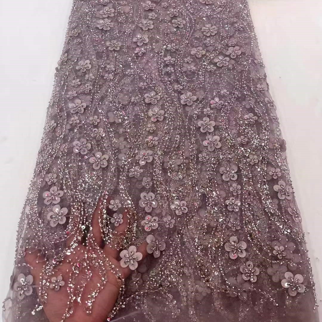 Crystal Sequins Bridal Luxury Embroidery Beads Wedding Tulle White Beaded Lace Fabric Guangzhou Tricot Lightweight Knitted 150D