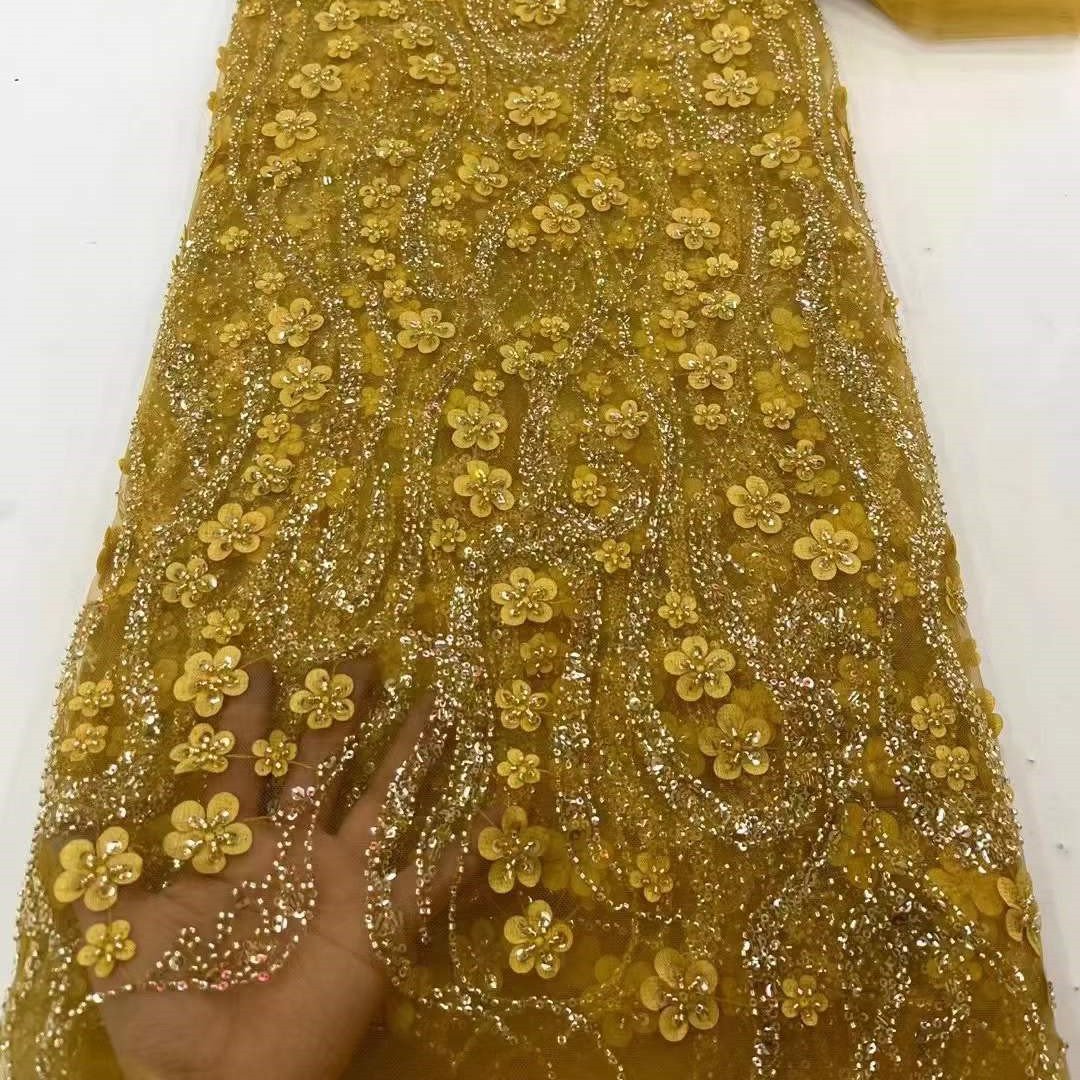 Crystal Sequins Bridal Luxury Embroidery Beads Wedding Tulle White Beaded Lace Fabric Guangzhou Tricot Lightweight Knitted 150D