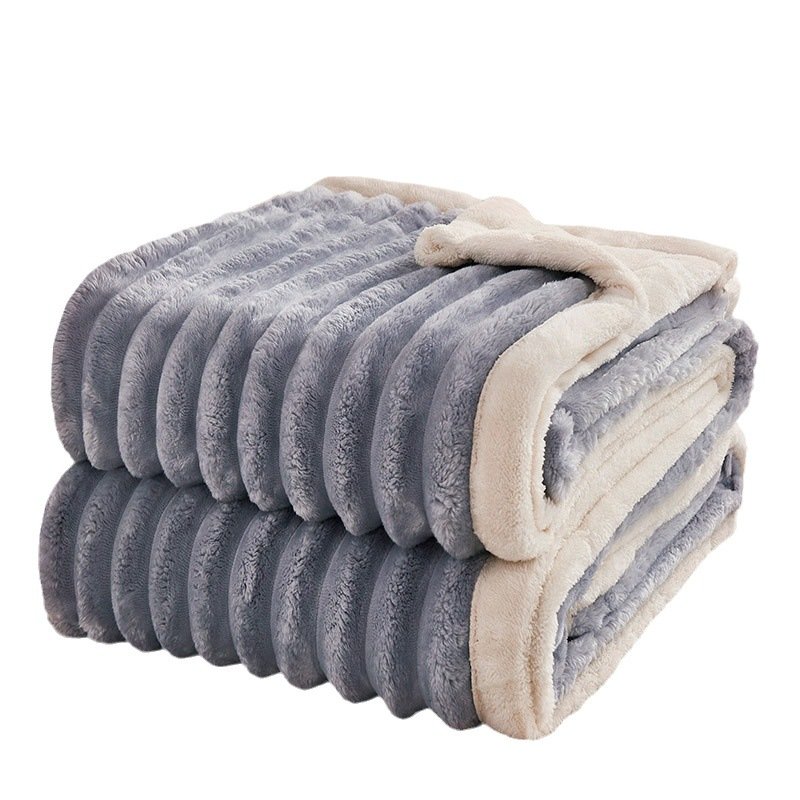 Best seller Striped Lamb Faux Fur Short Fleece Casual Cover Blanket cheaper soft blanket
