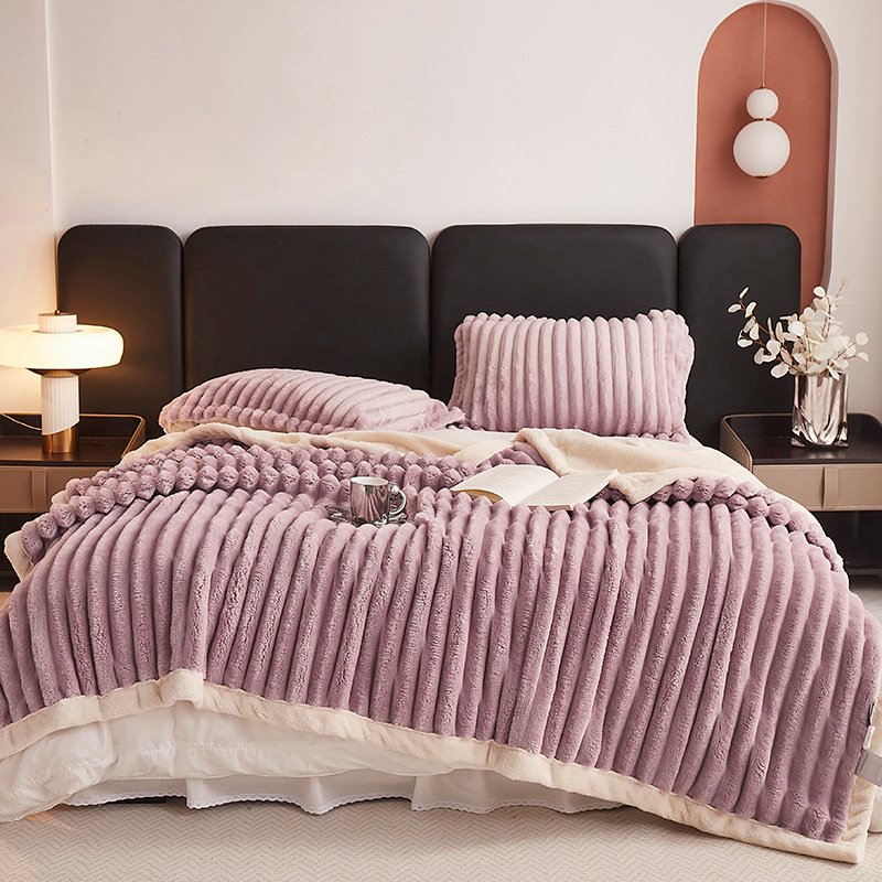 Best seller Striped Lamb Faux Fur Short Fleece Casual Cover Blanket cheaper soft blanket