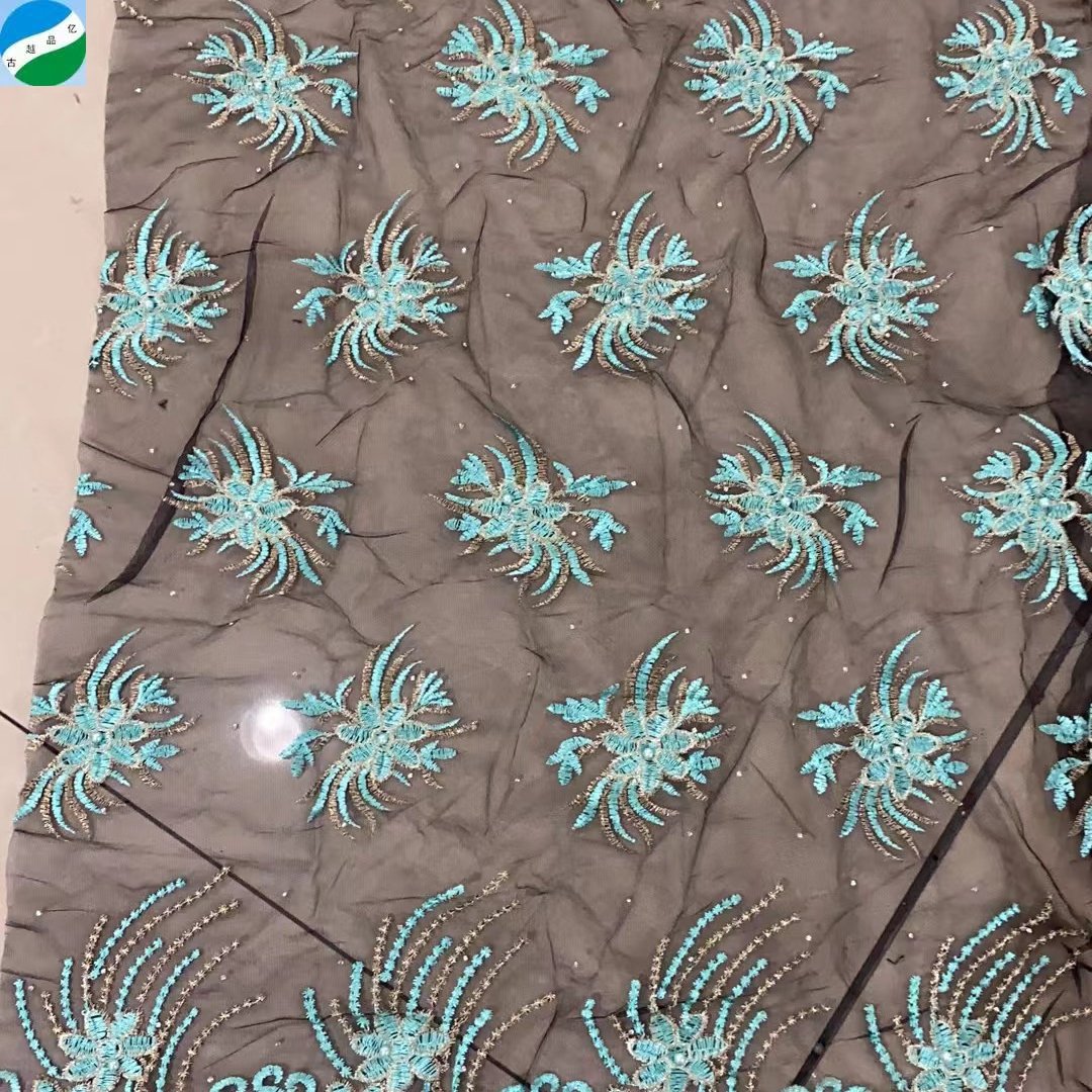 good selling big quantity 100% polyester fabric mesh embroidered stock fabric from shaoxing telas de china