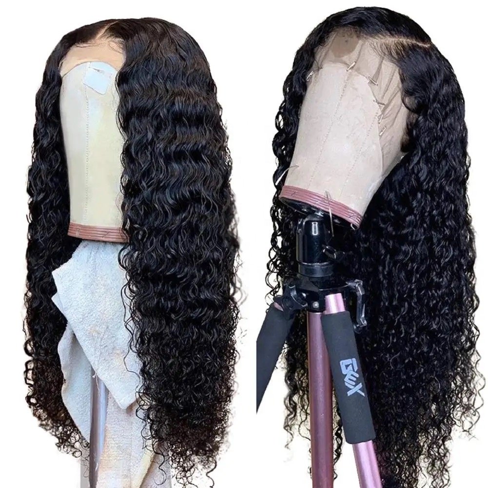 Wholesale Price Swiss Transparent HD Lace Frontal Wigs Loose Deep Curly Ladies Wigs Lace Front Semi Human Hair Wig