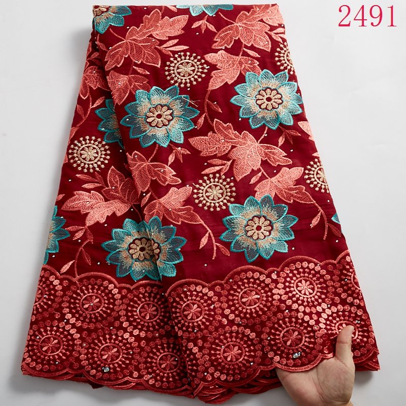 Luxury Lace Fabric African 2020 High Quality Swiss Voile Lace With Stones Embroidery Punch Cotton africa Dress For Woman 1900