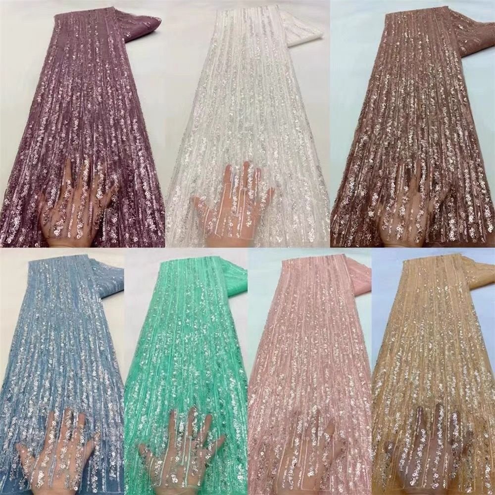 fancy flower embroidery fabric with sequins, high-end white lace fabric for wedding bridal dress