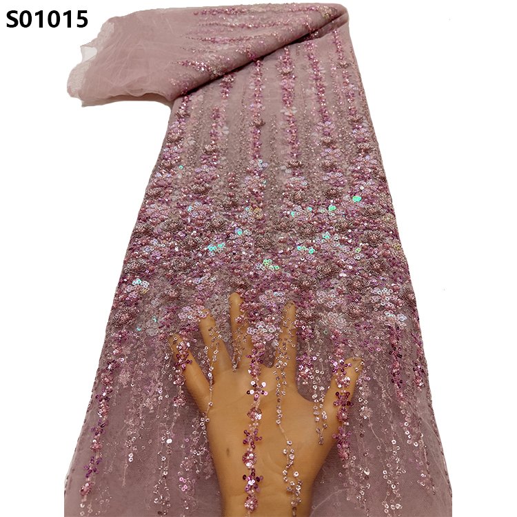 CHOCOO Newest Beauty African Sequins Embroidery Lace Fabric Dress Making Material Lace With Sequins