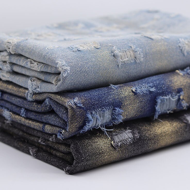 Wholesales New Trade Twill Woven Cotton Denim Fabric Wash Hot Gold Fabric Clothing Bag Hat Fabric