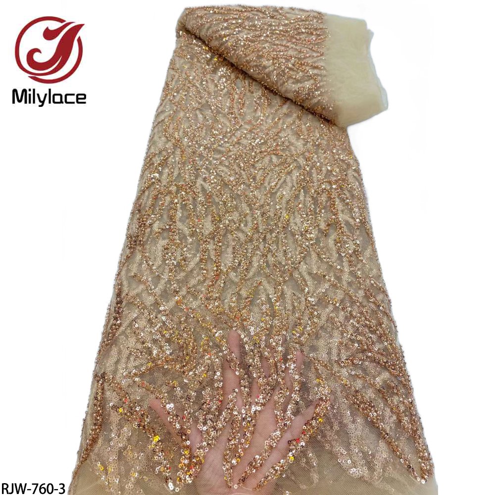 Wedding Bridal Luxury White Beaded Sequins Embroidery Mesh Bridal Lace Fabric