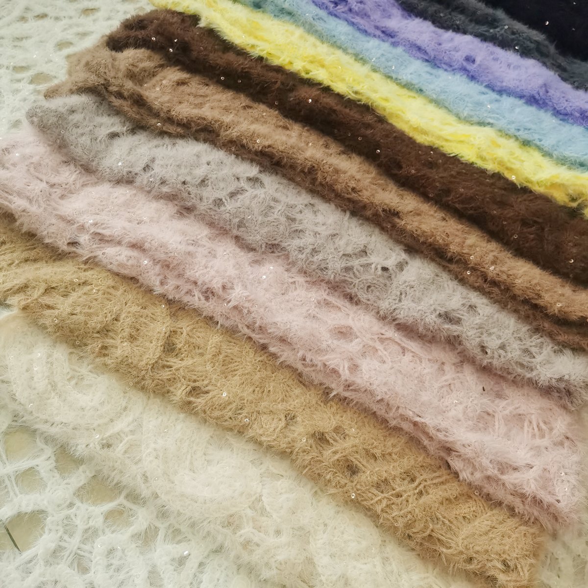 New Autumn/Winter 2024 Color mink hair sequin Water soluble embroidery lace fabric sweater fabric