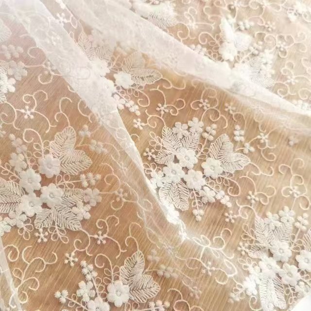 Factory Direct Sales High Quality Water Soluble Lace Fabric Cotton Voile Lace Fabric 3D Floral Embroidery Eyelet Lace Fabric