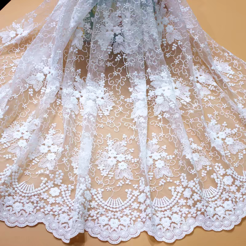 Factory Direct Sales High Quality Water Soluble Lace Fabric Cotton Voile Lace Fabric 3D Floral Embroidery Eyelet Lace Fabric