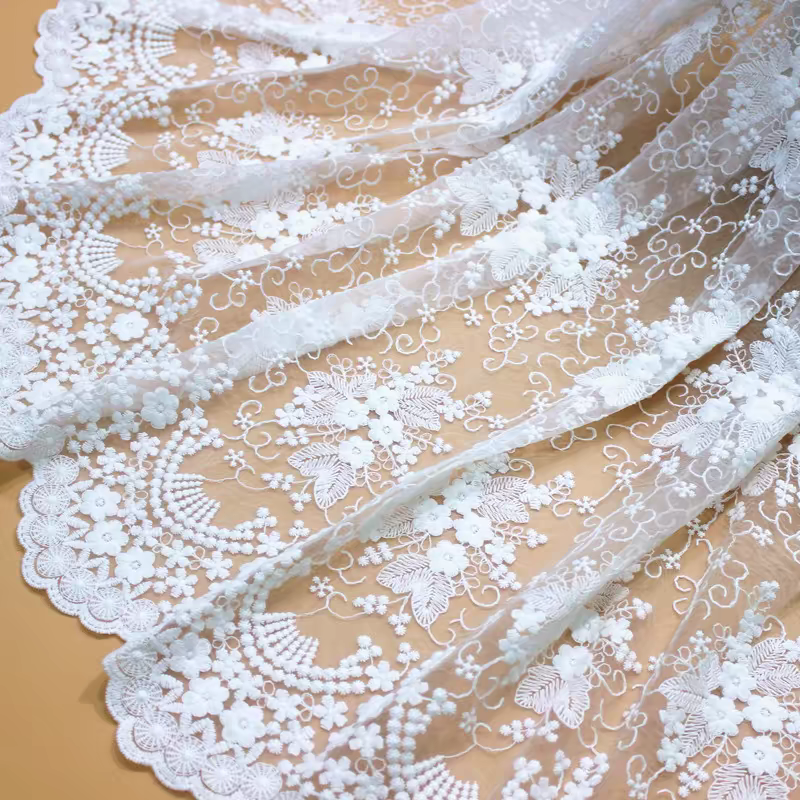 Factory Direct Sales High Quality Water Soluble Lace Fabric Cotton Voile Lace Fabric 3D Floral Embroidery Eyelet Lace Fabric