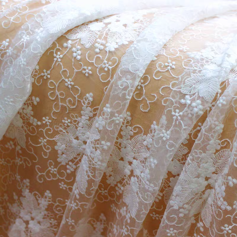 Factory Direct Sales High Quality Water Soluble Lace Fabric Cotton Voile Lace Fabric 3D Floral Embroidery Eyelet Lace Fabric