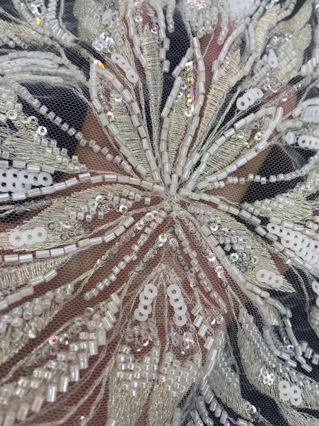 DELACE Wholesale leaves French Tulle beaded embroidery Lace Fabric With Beads fabric lace for bridal dress