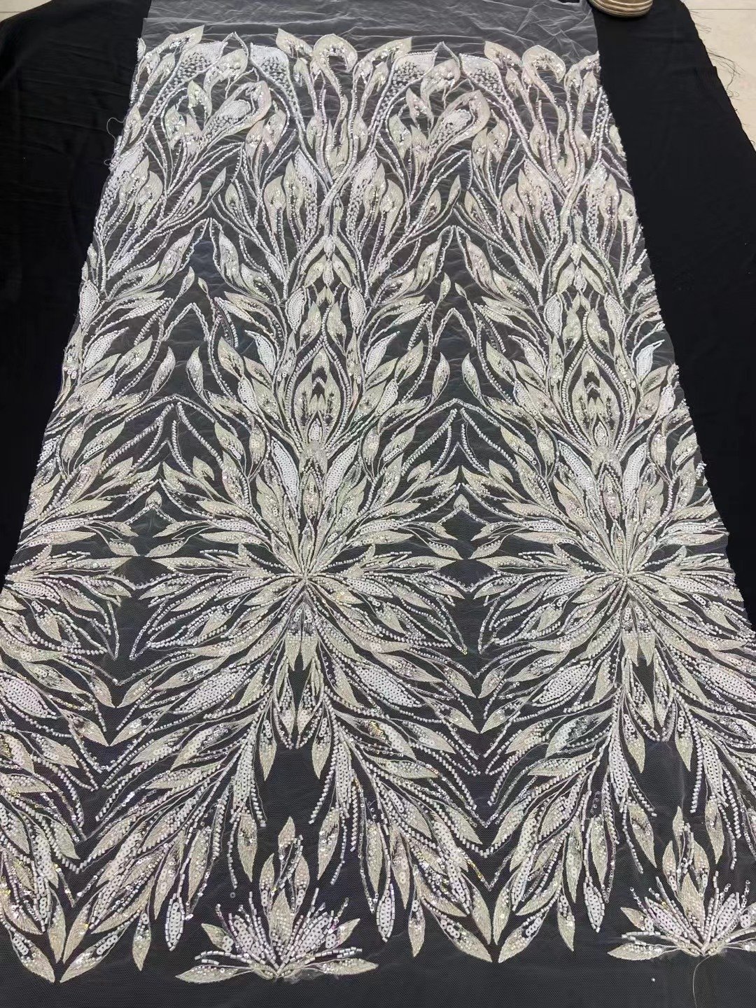 DELACE Wholesale leaves French Tulle beaded embroidery Lace Fabric With Beads fabric lace for bridal dress