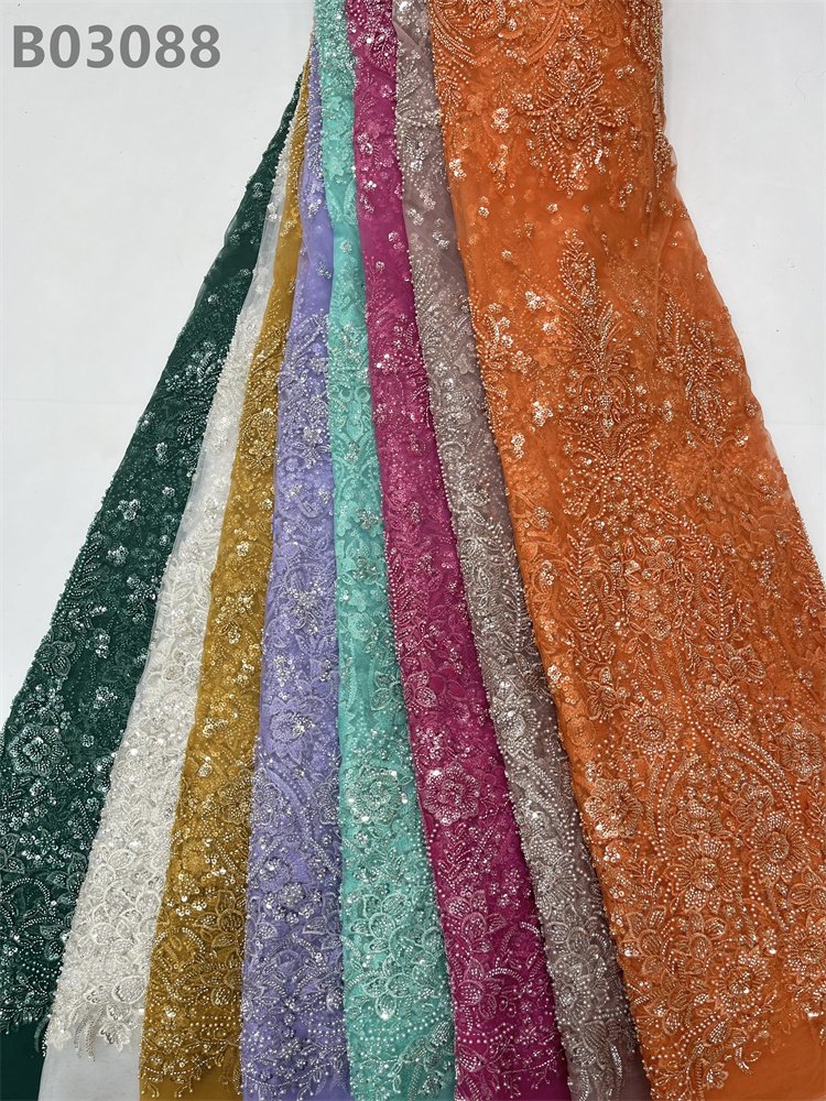 Stretch Net Fabric Embroidery Sequin Textile Fabric White Beaded Lace