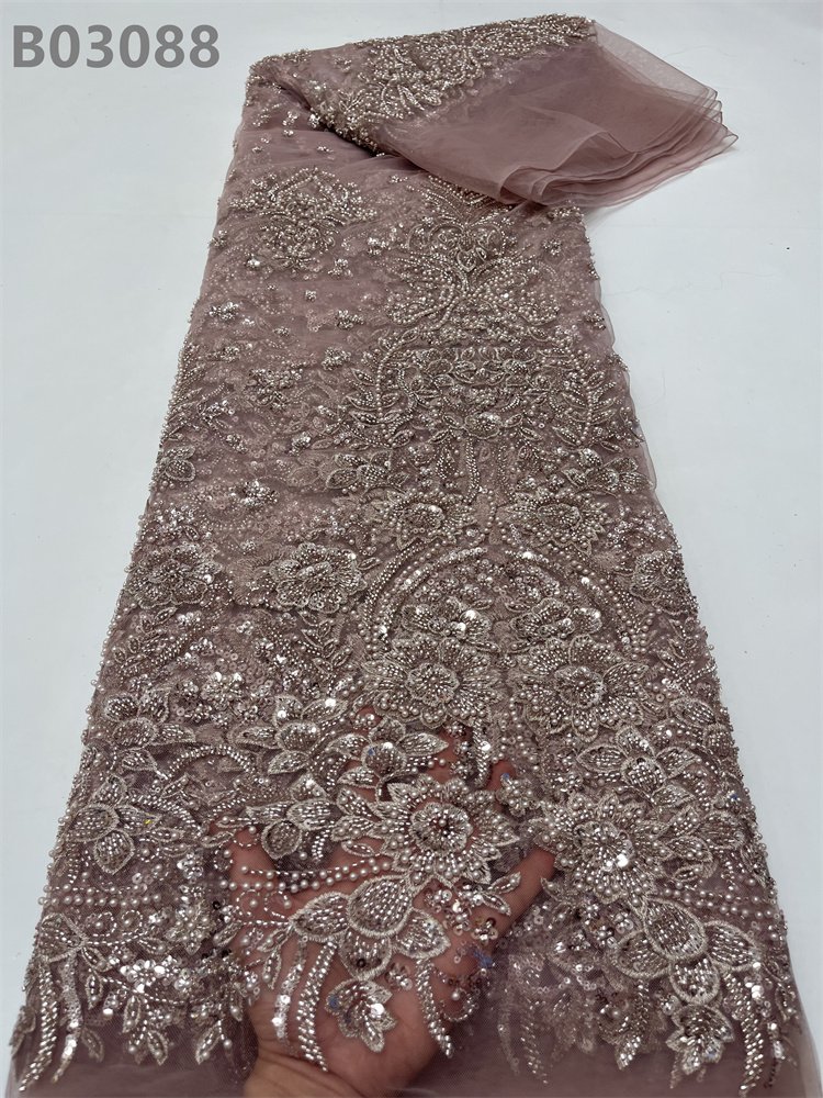Stretch Net Fabric Embroidery Sequin Textile Fabric White Beaded Lace
