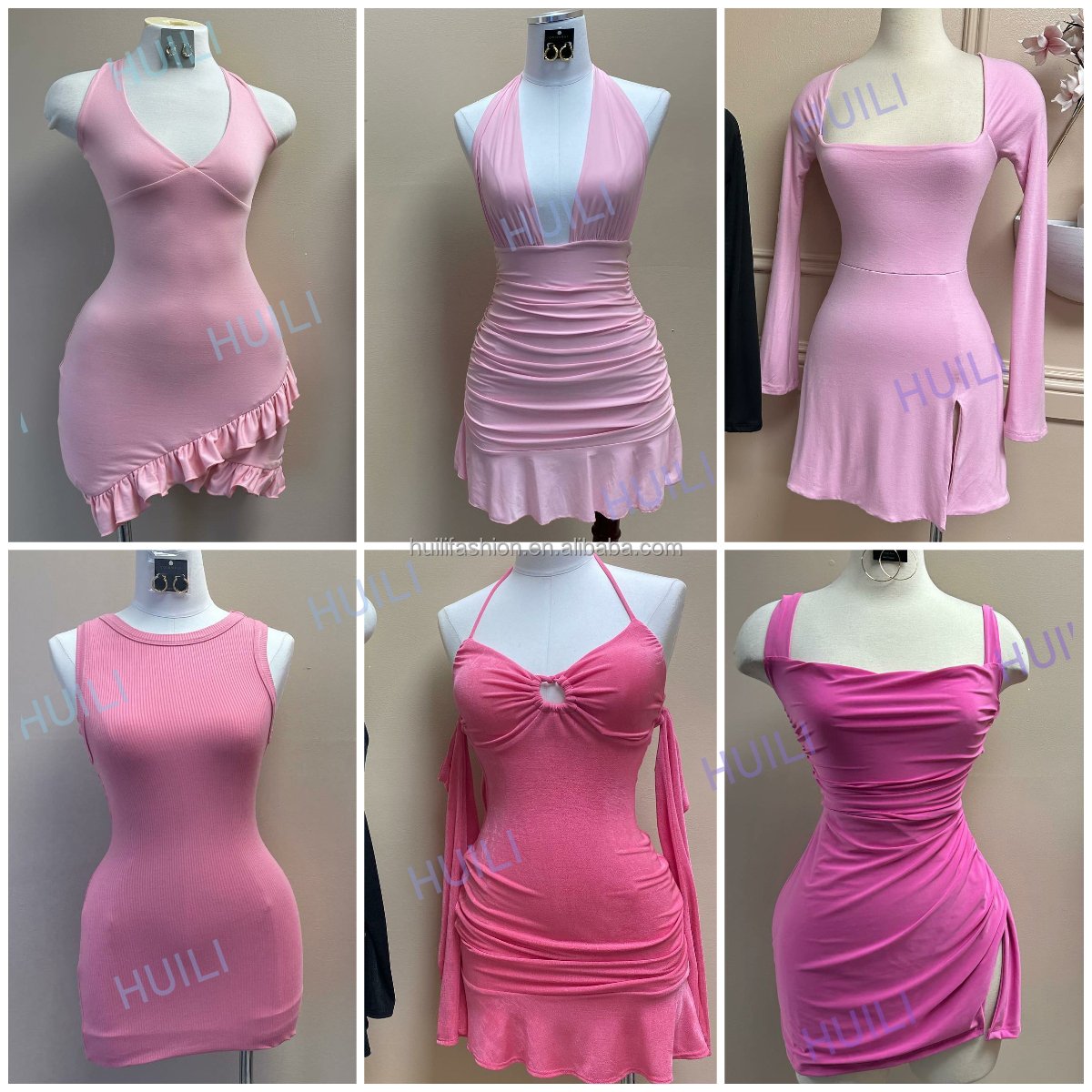 Huili Manufacturer Dress Set Women 2 Pieces Pink Sexy Party Dress Sleeveless Knitted Dress Ladies Outfits