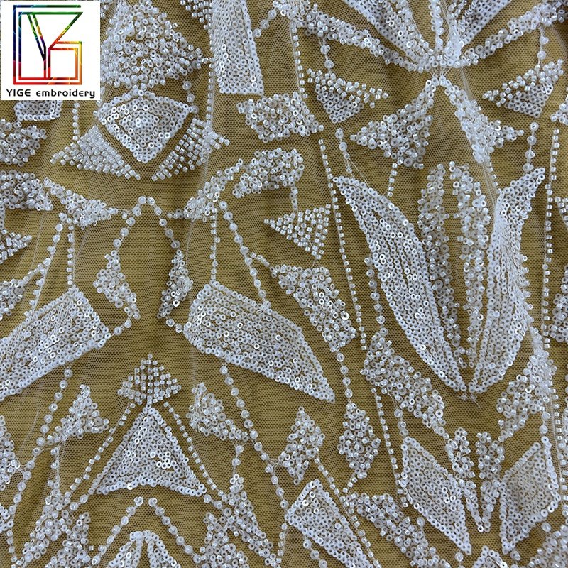 White Bridal Beads Embroidered Fabrics africain high quality Wedding Lace women mesh Sequins Tulle Lace Fabric
