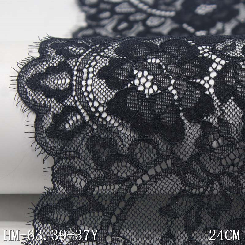 22cm Black Stretch Mesh Eyelash Chantilly Lace Fabric for Dress and Lingerie 5 Colors Elastic Knitted Lace