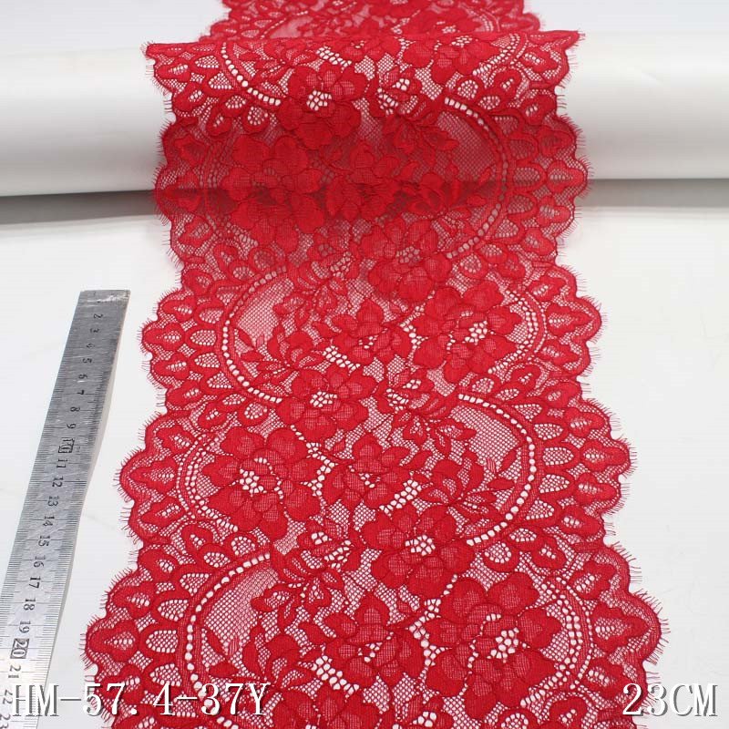 22cm Black Stretch Mesh Eyelash Chantilly Lace Fabric for Dress and Lingerie 5 Colors Elastic Knitted Lace
