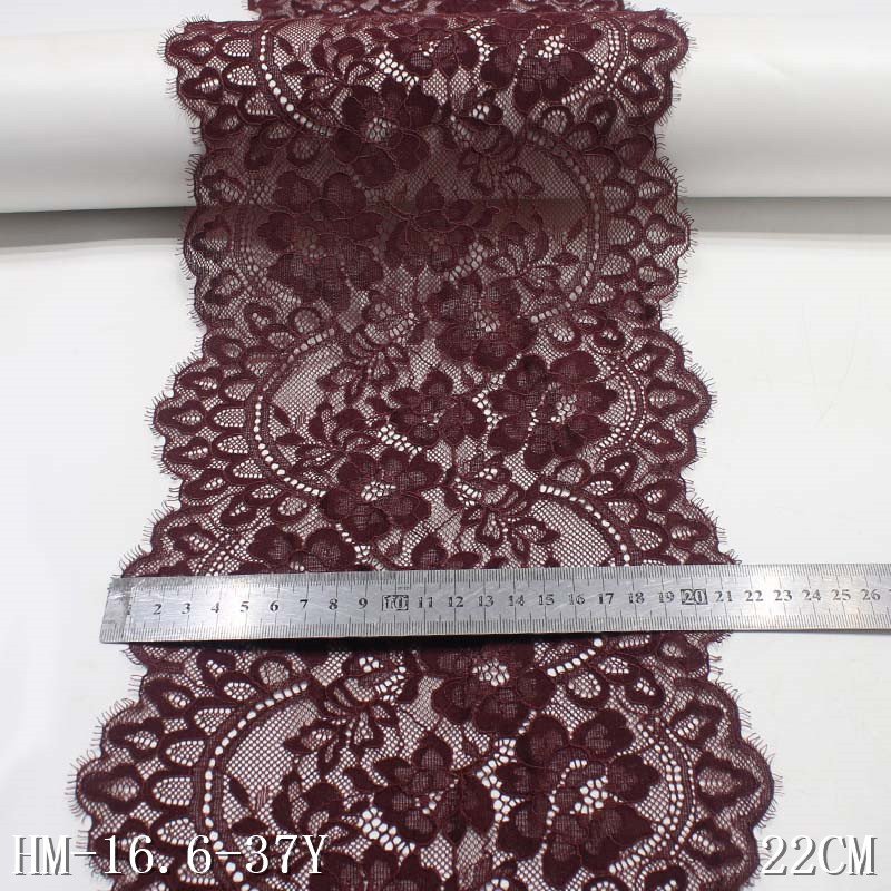 22cm Black Stretch Mesh Eyelash Chantilly Lace Fabric for Dress and Lingerie 5 Colors Elastic Knitted Lace