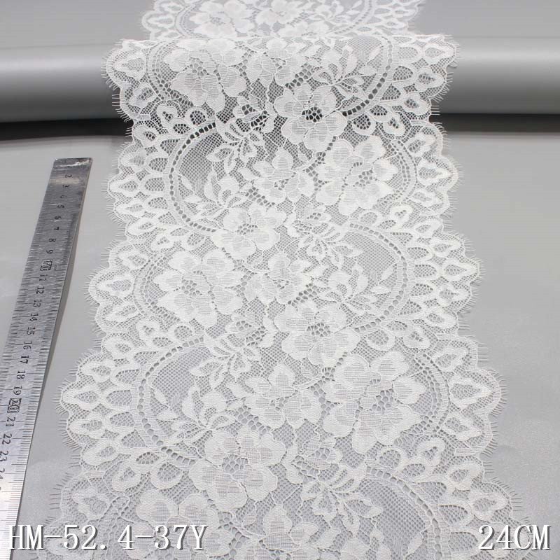 22cm Black Stretch Mesh Eyelash Chantilly Lace Fabric for Dress and Lingerie 5 Colors Elastic Knitted Lace