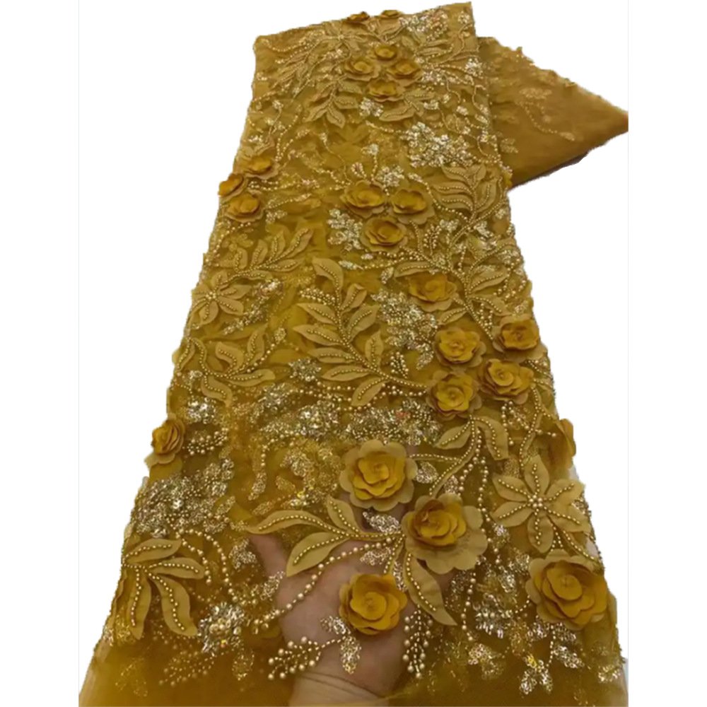 3D Applique Net Guipure Lace Fabric Glitter Beaded Embroidery Fabric Elegante Delicate Soft Sequin Tulle Lace Fabrics