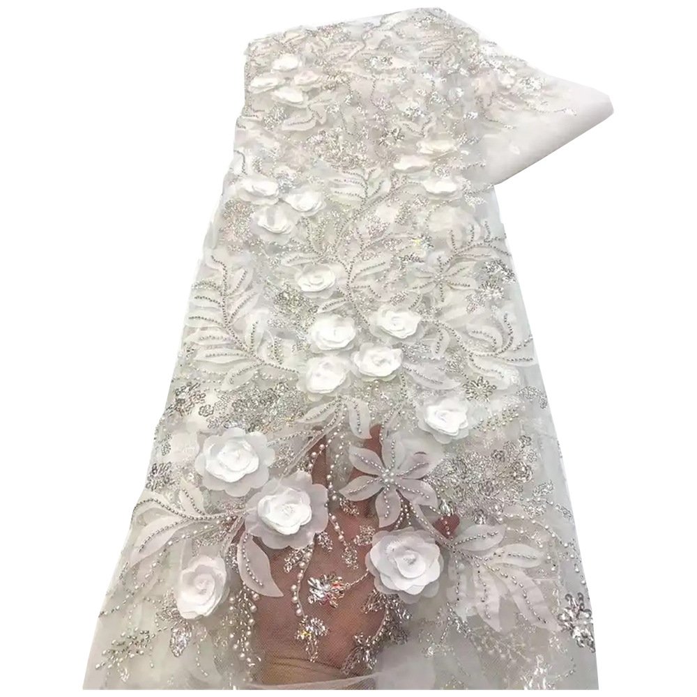 3D Applique Net Guipure Lace Fabric Glitter Beaded Embroidery Fabric Elegante Delicate Soft Sequin Tulle Lace Fabrics
