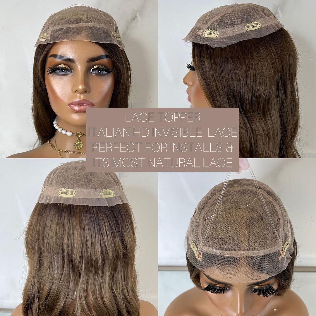 New Design HD Full Lace European Hair Highlight Blonde Net Topper Single Knot 7x7 Italian HD Lace Toupee Natural Look For Women