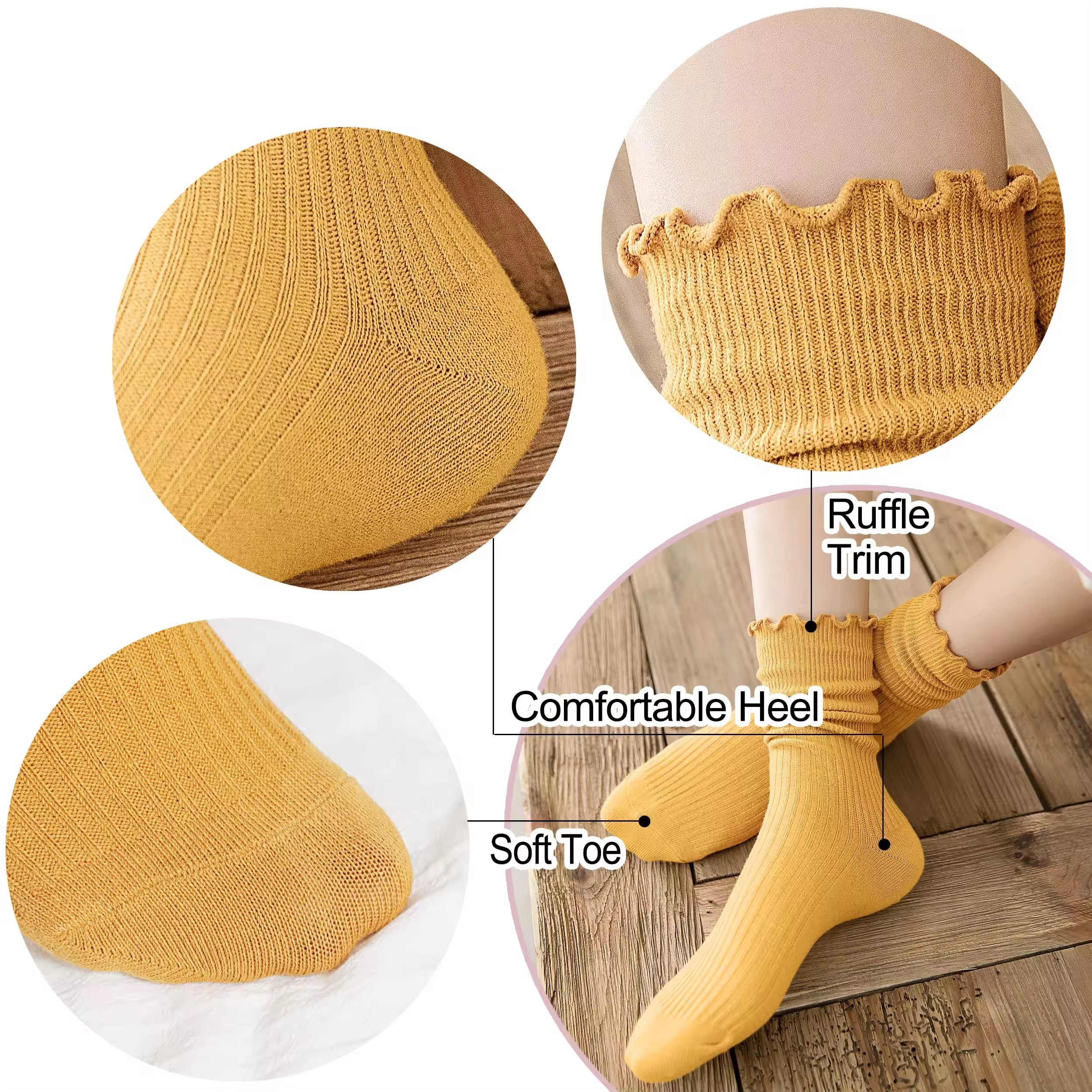 Women's Ruffle Casual Ankle Socks Breathable Knit 100% Cotton Soft Frilly Crew Socks