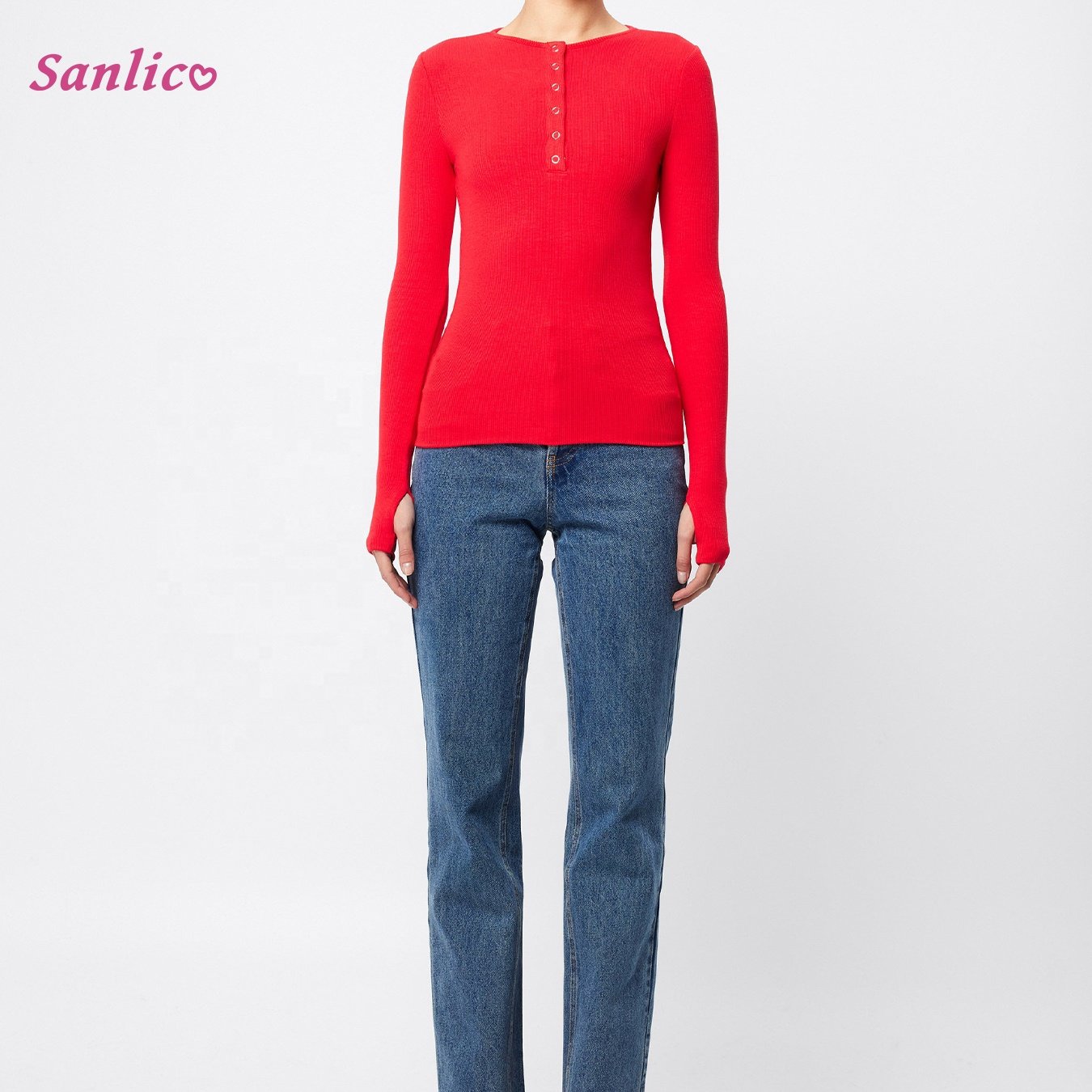 Women's Long Sleeve Henley T Shirts Casual Button Down Blouses Basic Scoop Neck Ribbed Knit Shirt Tops