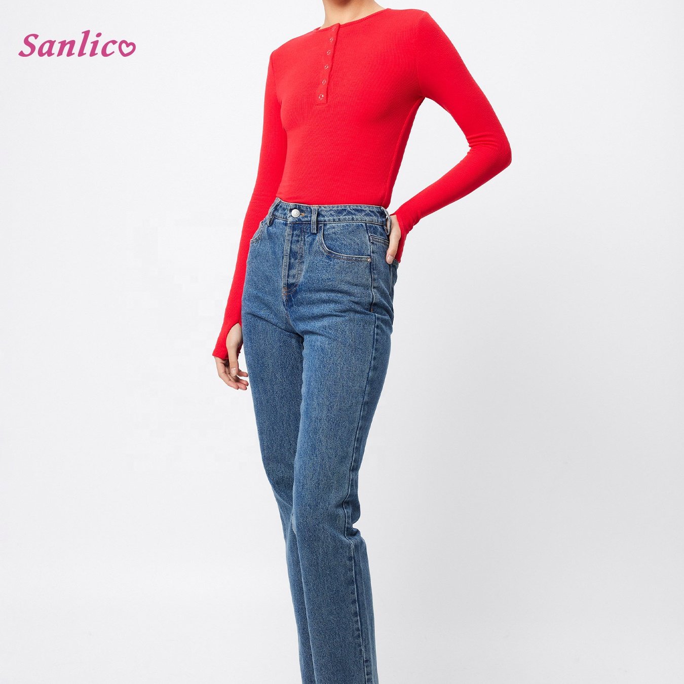 Women's Long Sleeve Henley T Shirts Casual Button Down Blouses Basic Scoop Neck Ribbed Knit Shirt Tops