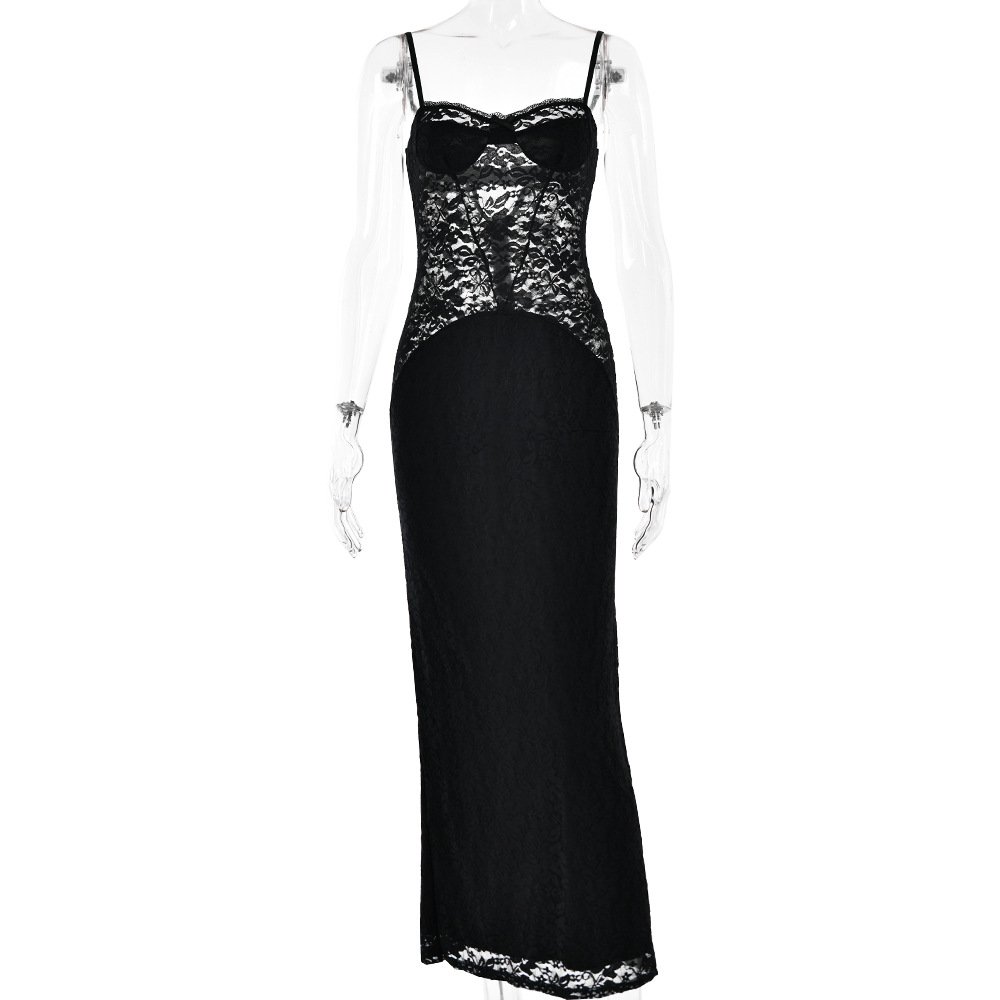 2024 Hot selling Women's Lace Sling Fashionable and Sexy Banquet Evening Dress Long Dress Autumn dress