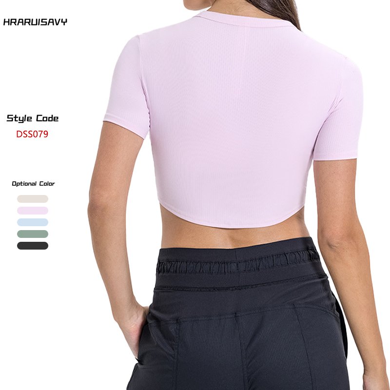 High Elasticity Ribbed Tight Yoga Shirts Women New Ice Cooling Sports Short Sleeve T-shirt Sexy Crop Top Women T-shirt