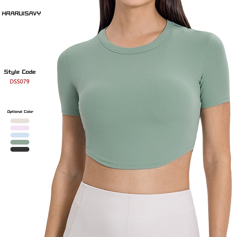 High Elasticity Ribbed Tight Yoga Shirts Women New Ice Cooling Sports Short Sleeve T-shirt Sexy Crop Top Women T-shirt