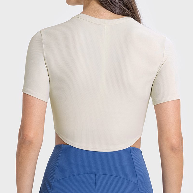 High Elasticity Ribbed Tight Yoga Shirts Women New Ice Cooling Sports Short Sleeve T-shirt Sexy Crop Top Women T-shirt