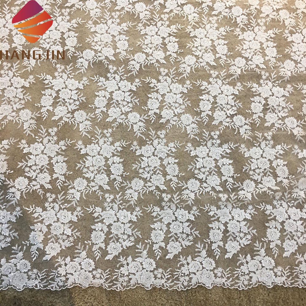 Wholesale Price 3D Flower Lace Embroidered Fabric With Beads And Pearl Luxury Sequins Tulle Bridal Lace Fabric