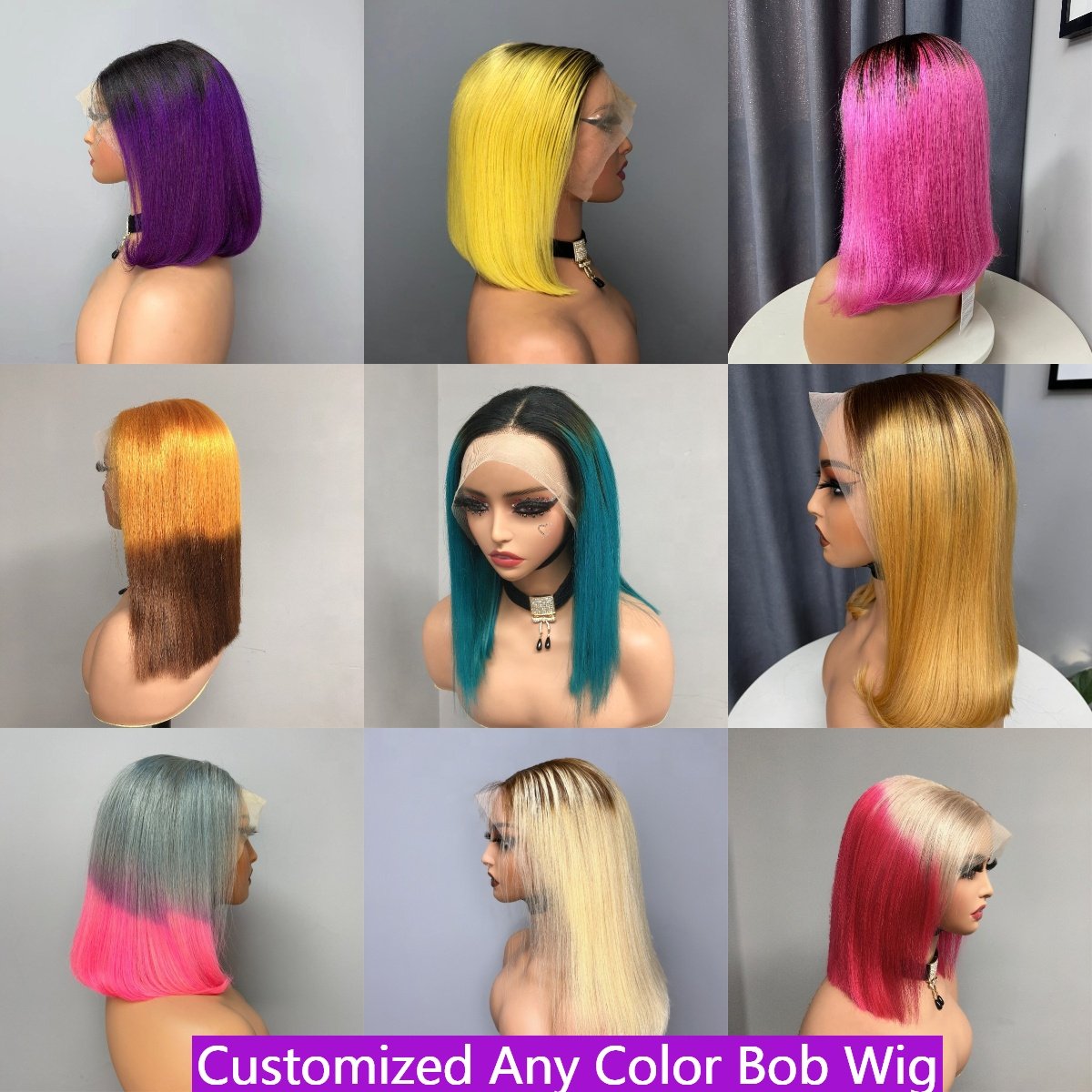 Wholesale Raw Indian Hair 13x4 Bob Lace Frontal Wig,14 Inch Highlight Brown Color Curly Short Bob Wigs For Black Women