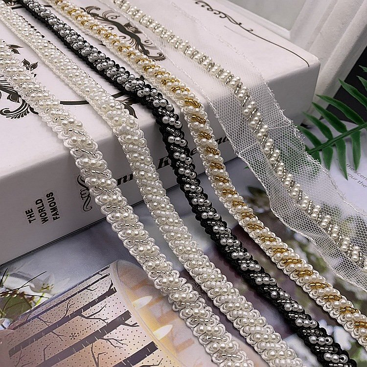 Quality Handmade beaded trims multi colorful decorative lace accessories pearl embroidery lace trim