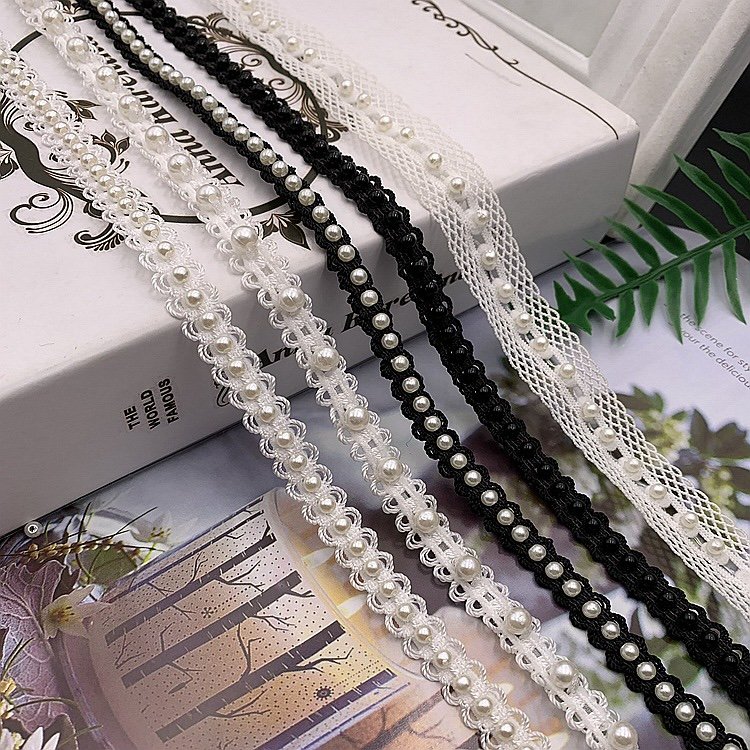 Quality Handmade beaded trims multi colorful decorative lace accessories pearl embroidery lace trim