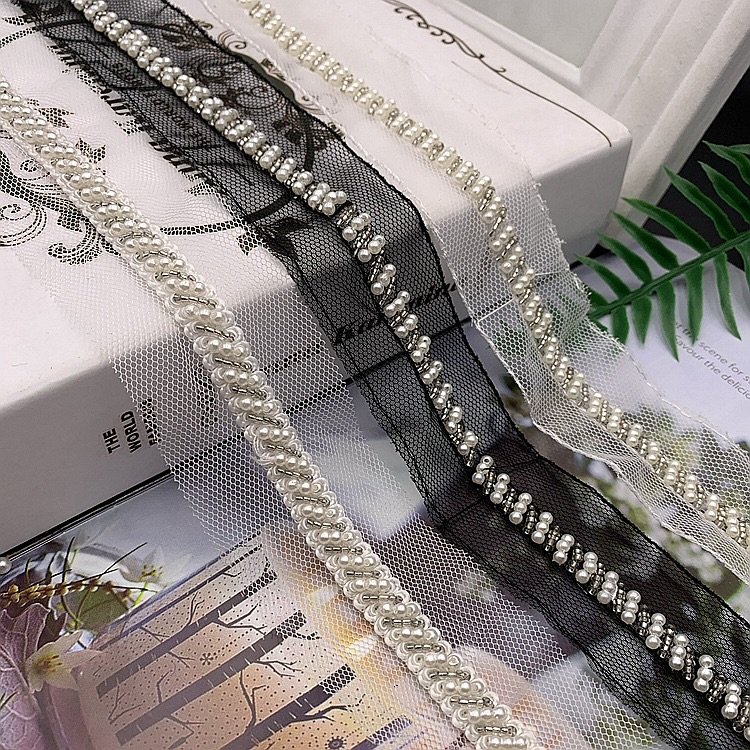 Quality Handmade beaded trims multi colorful decorative lace accessories pearl embroidery lace trim