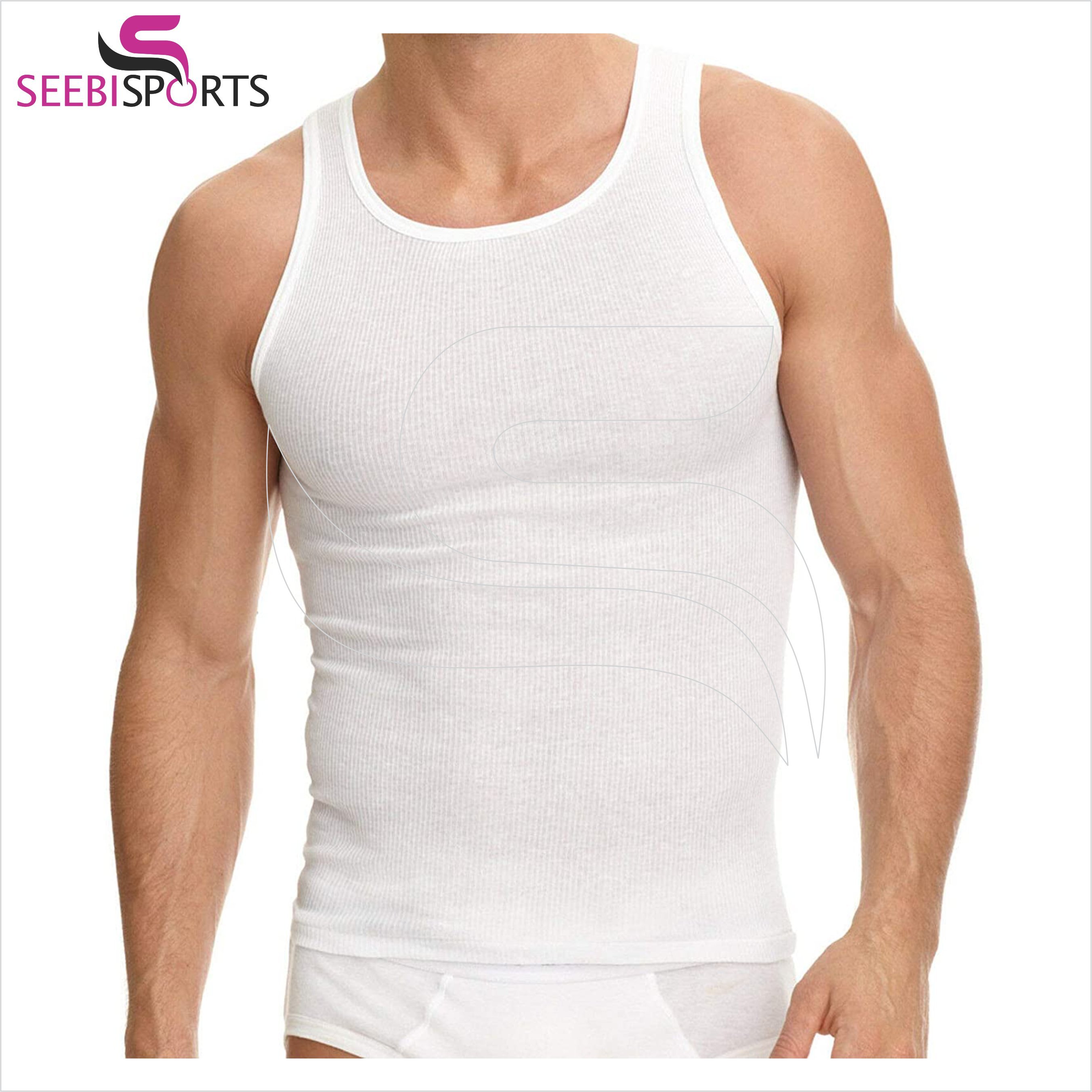 High Quality cotton mix wholesale custom men's vests rib tank tops men singlet soft knit rib white 3 pieces packed a-shirt